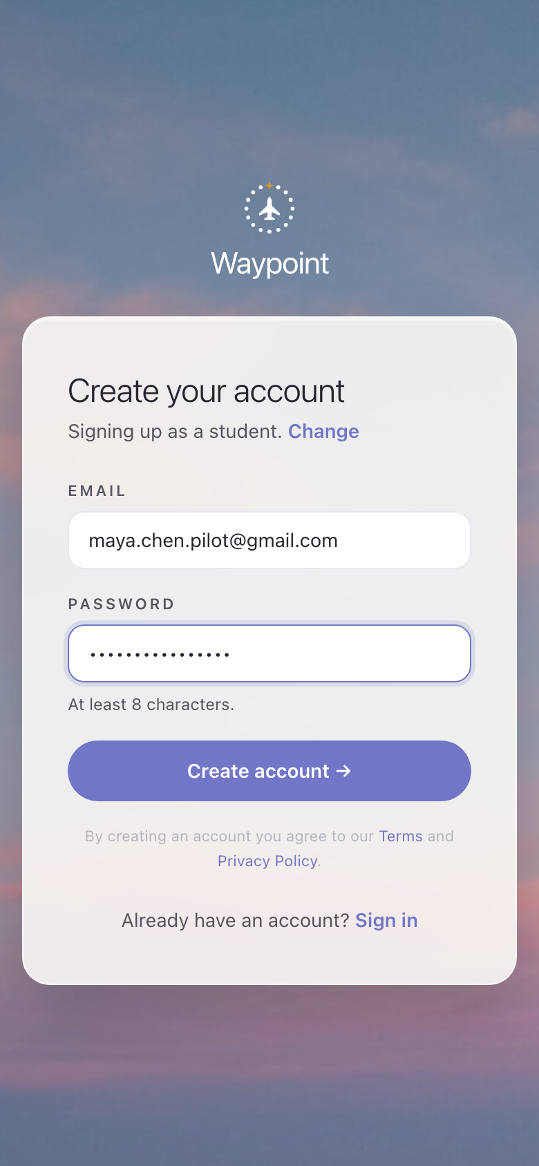Create your account