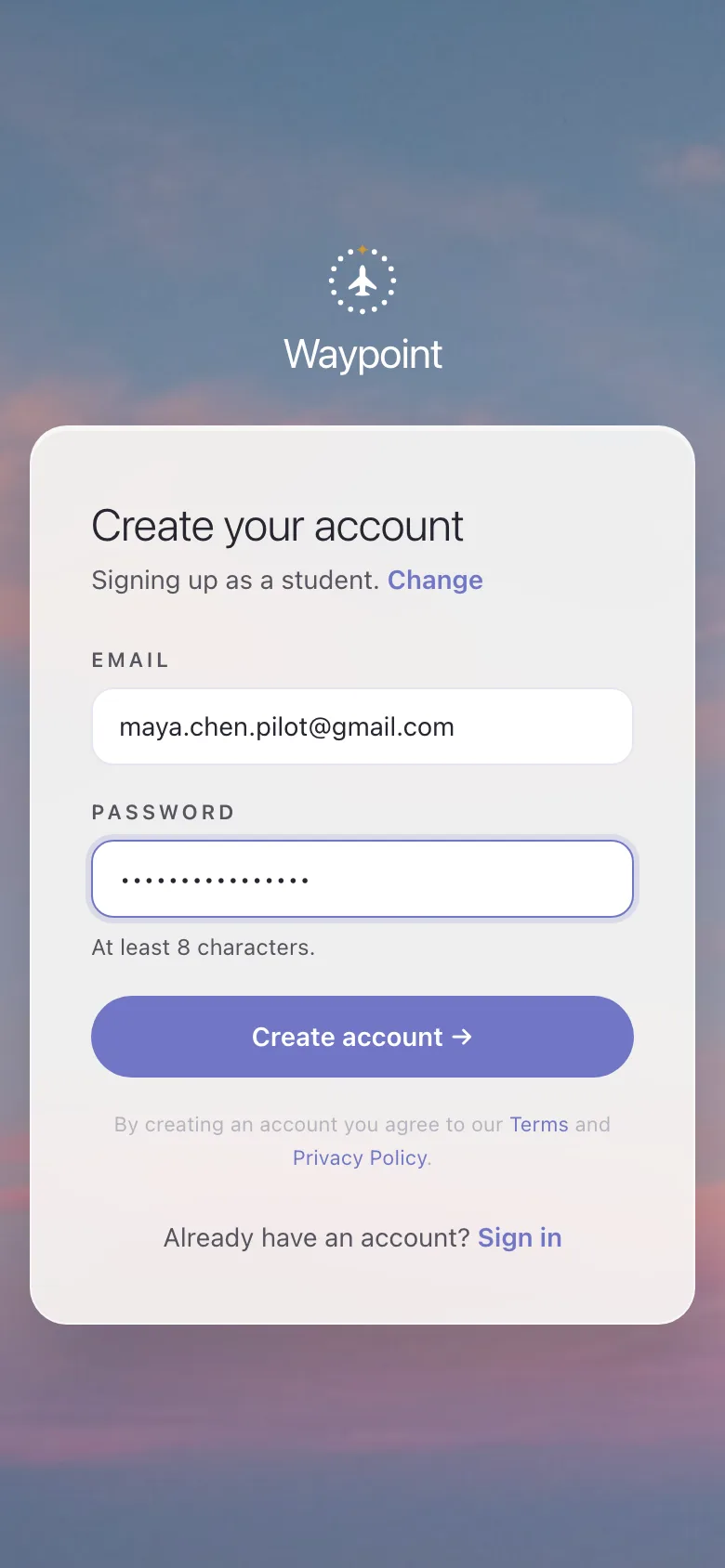 Create your account
