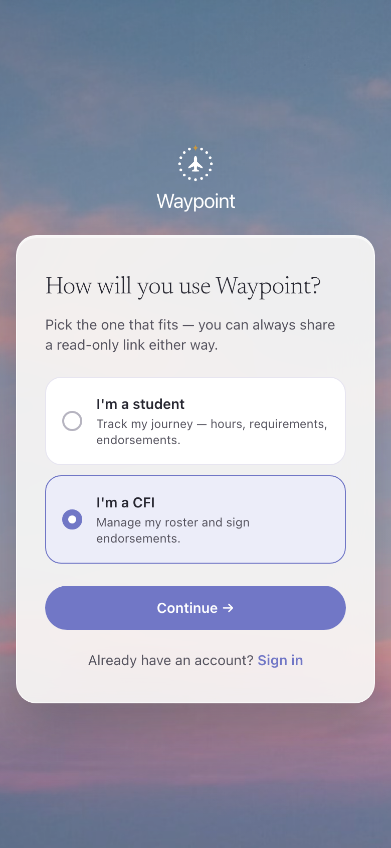 Tell Waypoint you’re a CFI