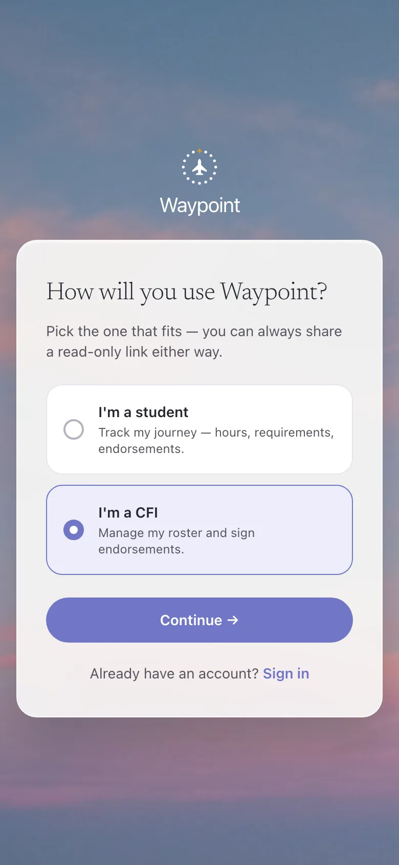Tell Waypoint you’re a CFI
